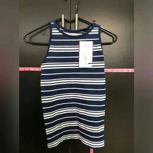 Athleta Compression,Racerback,stretch,horizontal stripe navy/white tank top